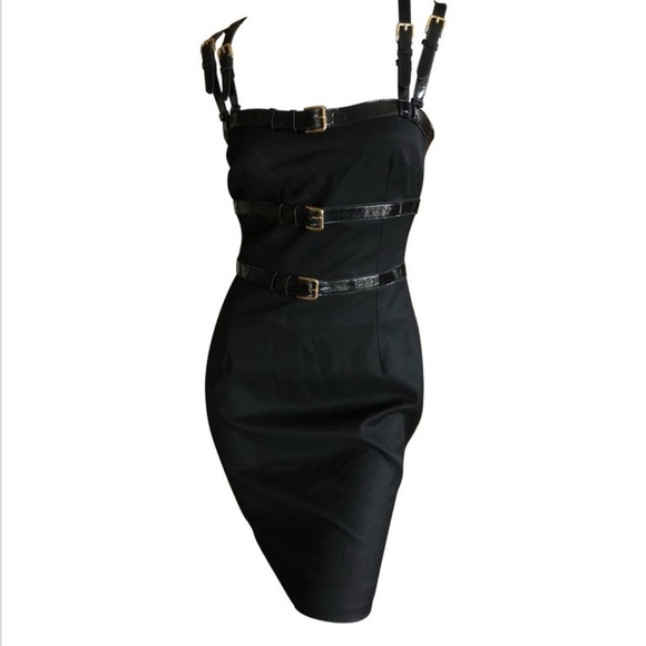 Dolce & Gabbana Dresses & Skirts - DOLCE & GABBANA Black Patent Buckle Strap Bondage Sexy Mini Dress 38 US 2 FLAWED